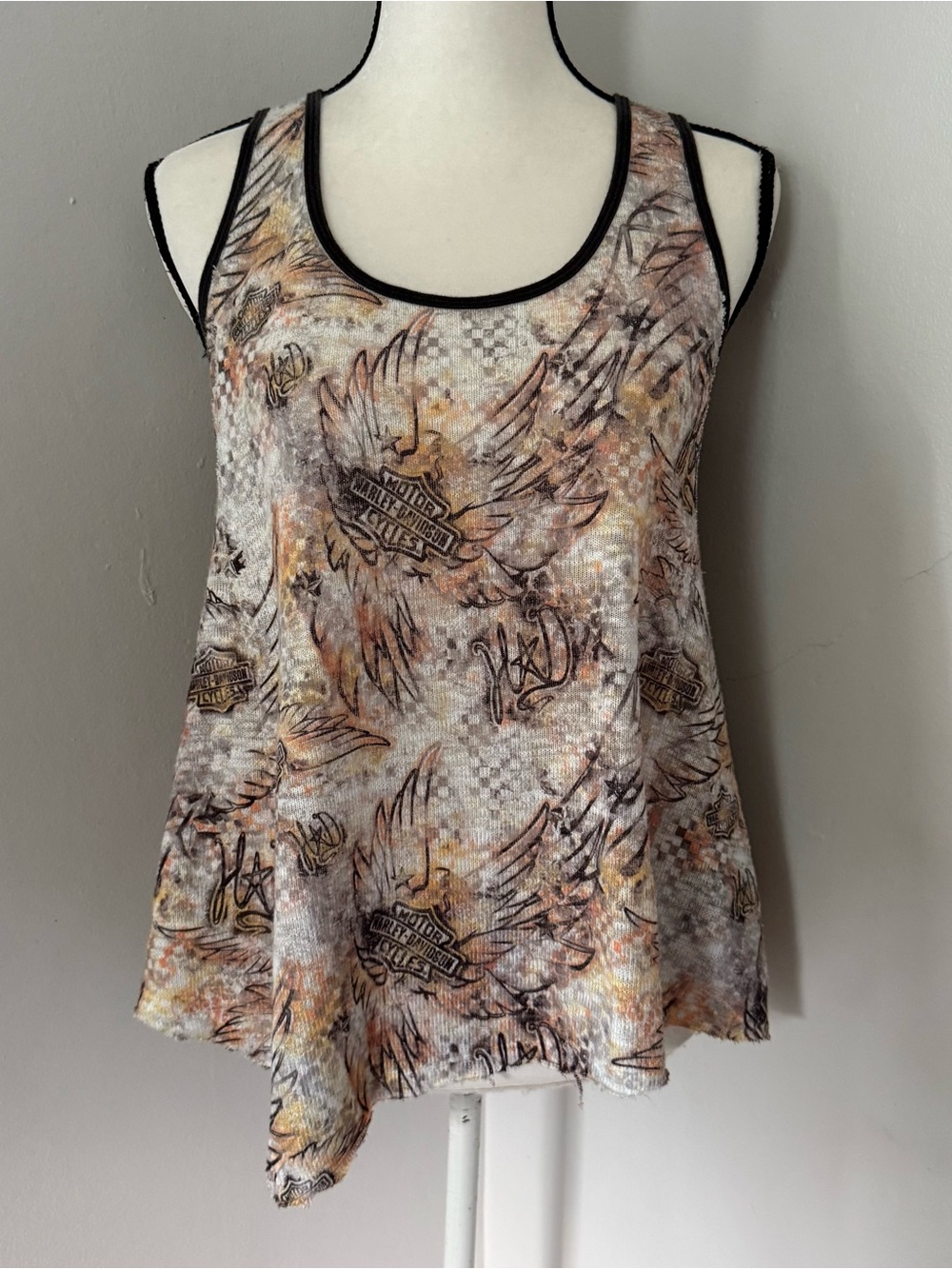 Harley Davidson Women's Allover HD Winged Logo Asymmetrical Tank Top Slub Knit M